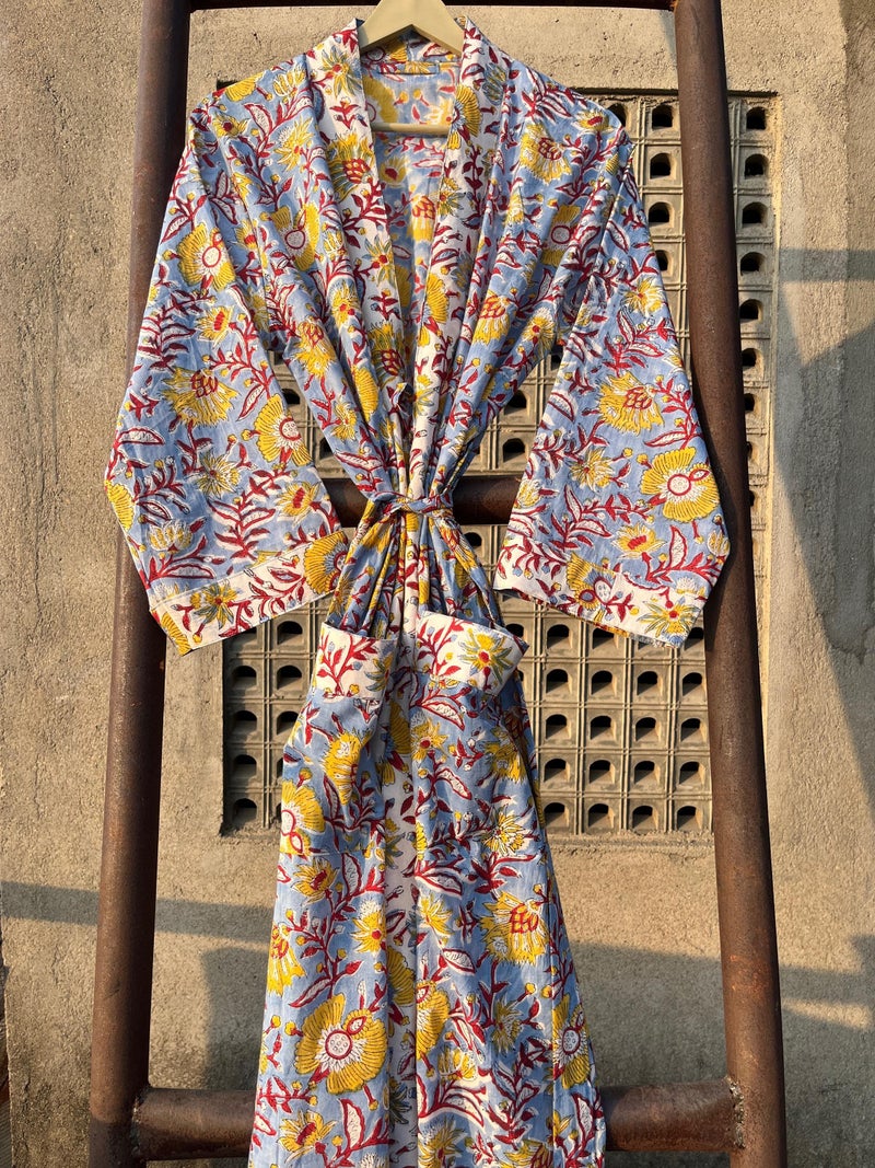 Roots of Jaipur Floral Cotton Kimono Robe for Women - Image 1
